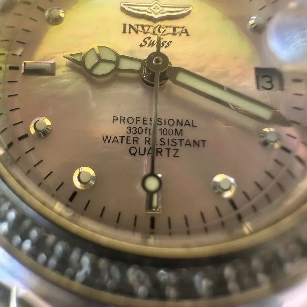 Invicta Women 2556 Swiss Diamond Bezel Pink Stainless Water Resist Pro 330ft Box
